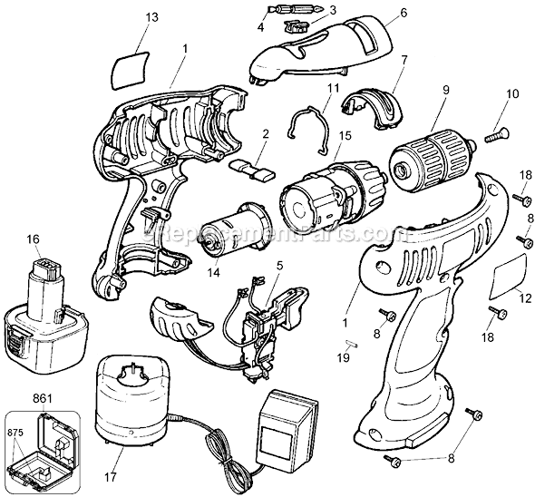 Page A Diagram and Parts List for HP532 Type 1 Black and Decker Cordless Drill